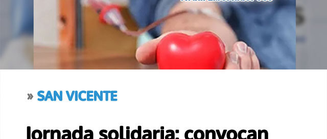 Jornada solidaria: convocan a vecinos a participar en la Donación Voluntaria de Sangre